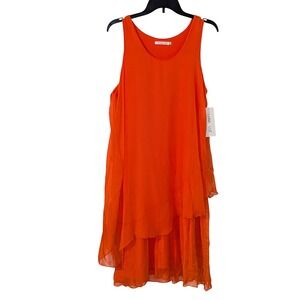 Luna Luz Orange Silk Layered Flowy Dress Women's Size L Sleeveless NWT $149‎
